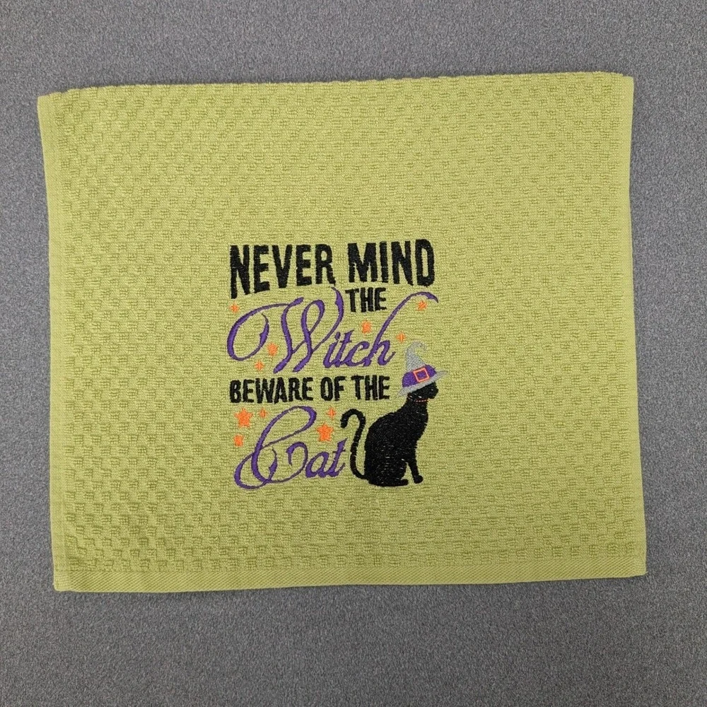 Never Mind the Witch Beware of The Cat Halloween Fall Kitchen Bar Hand Tea Towel